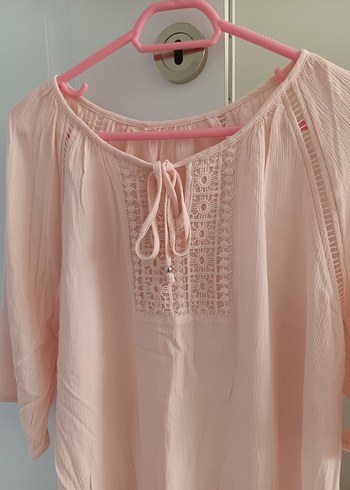 Pembe Dantel Detaylı Bohem Kadın Bluz