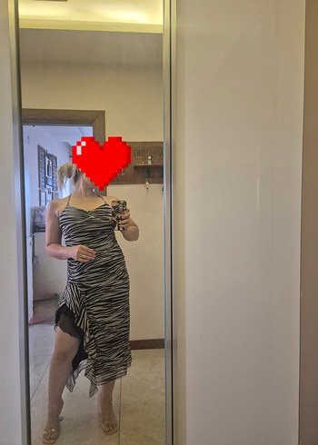Diğer Siyah Gri Zebra Desenli Straplez Midi Elbise