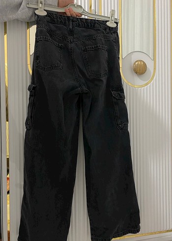 Siyah Bağcıklı Bol Kesim Midi Kot Pantolon - Görsel 3