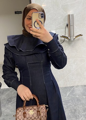 Lacivert Uzun Denim Elbise - Görsel 3