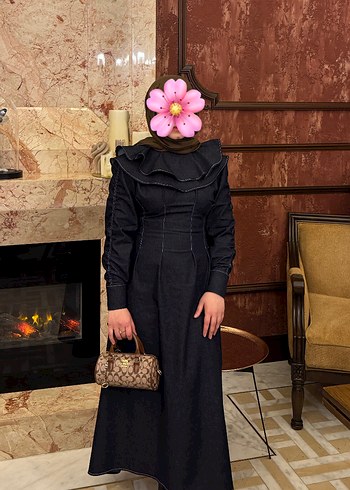 Lacivert Uzun Denim Elbise - Görsel 2