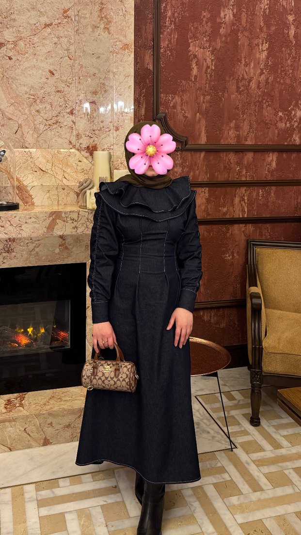 Lacivert Uzun Denim Elbise - Görsel 2