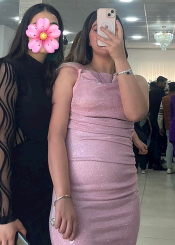 Pudra Rengi Uzun Drapeli Abiye Elbise - Görsel 2