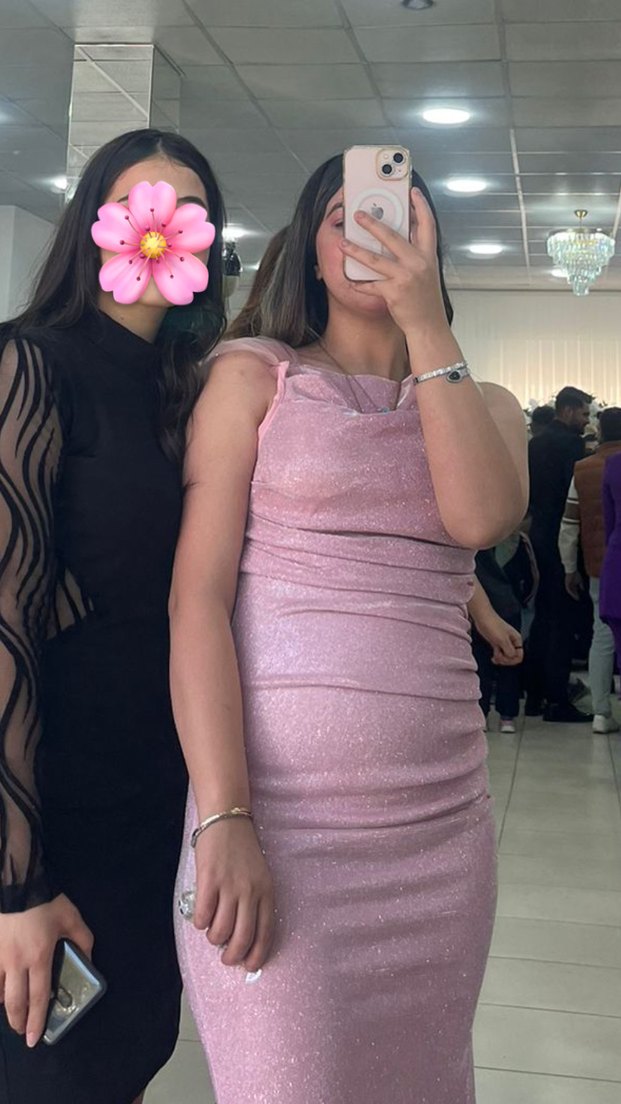 Pudra Rengi Uzun Drapeli Abiye Elbise - Görsel 2