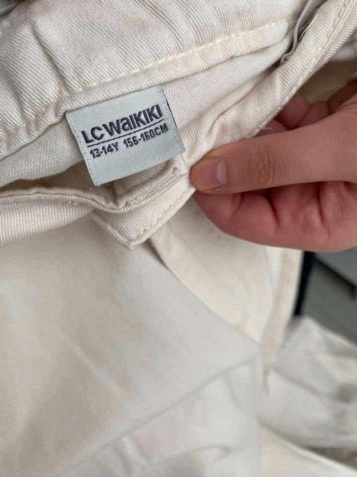 Bej kız Keten Normal Kesim Pantolon - Görsel 3