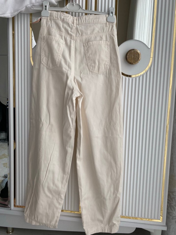 Bej kız Keten Normal Kesim Pantolon - Görsel 2