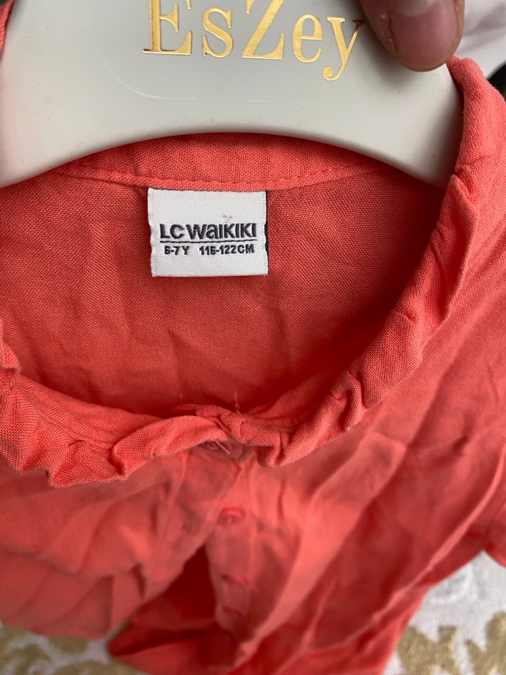 Kız Çocuk Kısa Kollu Kırmızı Keten Bluz - Görsel 3