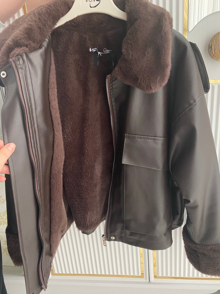 Kahverengi Kürklü Deri Kadın Ceket - Görsel 3