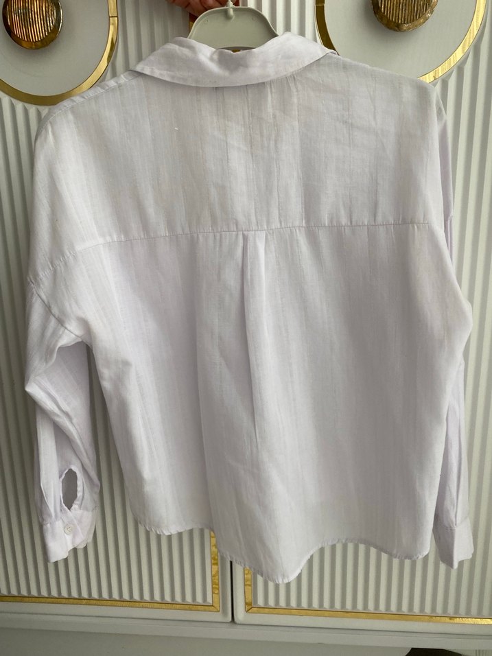 Düğmeli Beyaz Keten Kadın Gömlek - Görsel 2