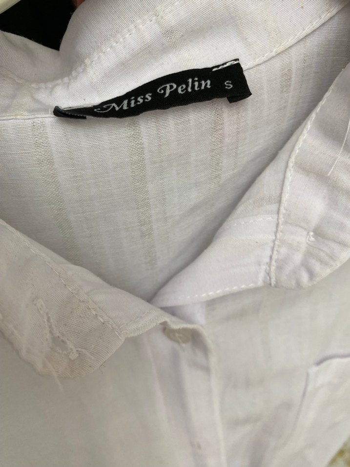 Düğmeli Beyaz Keten Kadın Gömlek - Görsel 3