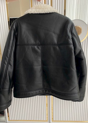 Kürklü Siyah Deri kız Ceket - Görsel 2