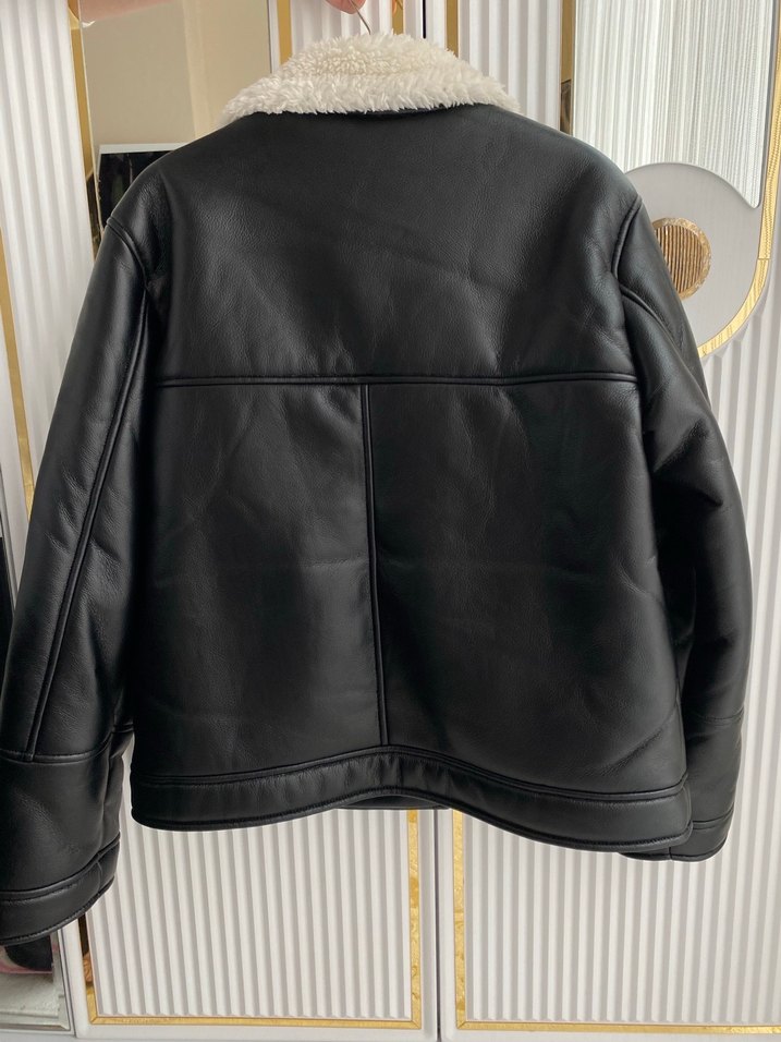 Kürklü Siyah Deri kız Ceket - Görsel 2