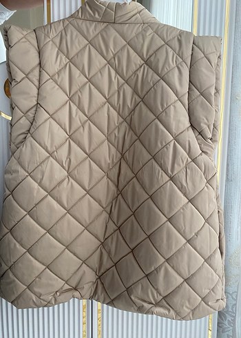 Bej Kapitone Kolsuz Kemerli Kadın Ceket - Görsel 2