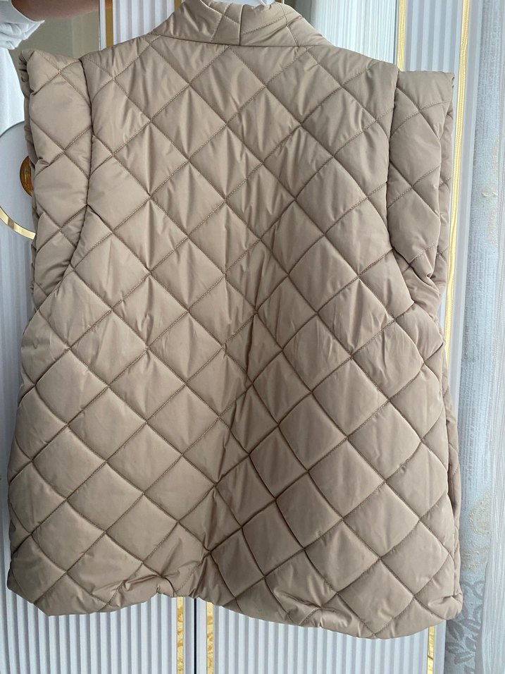 Bej Kapitone Kolsuz Kemerli Kadın Ceket - Görsel 2