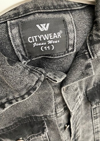 Gri Düğmeli Kız  Denim Ceket - Görsel 4