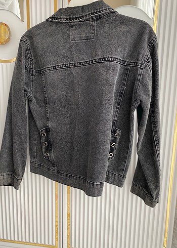 Gri Düğmeli Kız  Denim Ceket - Görsel 3