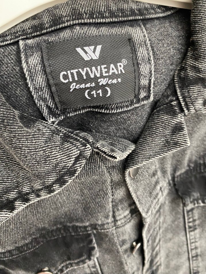 Gri Düğmeli Kız  Denim Ceket - Görsel 4