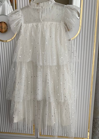 Kız Çocuk Beyaz Fırfırlı Tül Elbise - Görsel 2