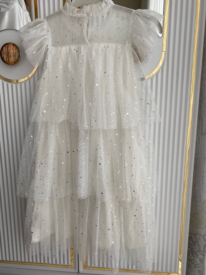 Kız Çocuk Beyaz Fırfırlı Tül Elbise - Görsel 2