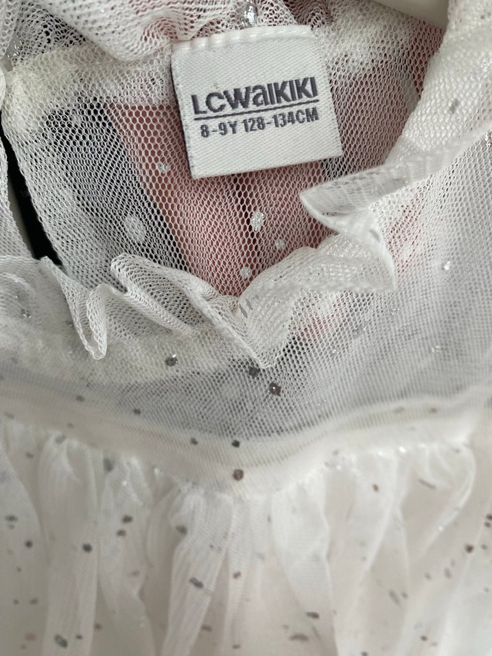 Kız Çocuk Beyaz Fırfırlı Tül Elbise - Görsel 3