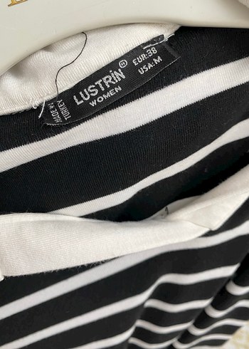 Kısa Kollu Siyah Beyaz Çizgili Midi Elbise - Görsel 3