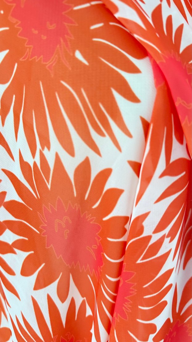 Kadın turuncu çiçek Desenli parça şifon kumaş - Görsel 3