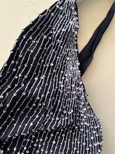 Mango abiye üst Medium ipek şifon boncuk işli - Görsel 3