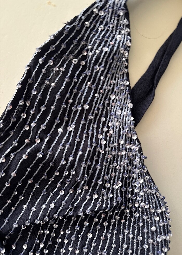 Mango abiye üst Medium ipek şifon boncuk işli - Görsel 3