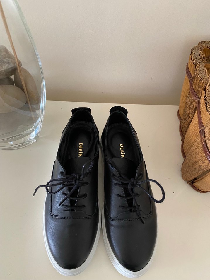 Siyah Bağcıklı Kadın Stiletto Oxford Ayakkabı - Görsel 3