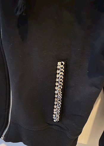 Zincir Detaylı Siyah Fermuarlı Kadın Ceket - Görsel 4