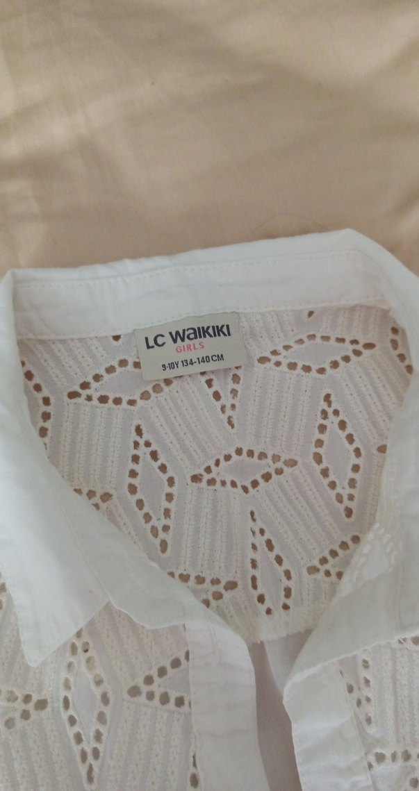 Dantel Detaylı Beyaz Bohem Kız gömlek - Görsel 3