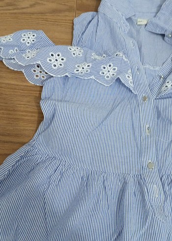 LC Waikiki Kız Çocuk Mavi Nakışlı Straplez Pamuk Elbise