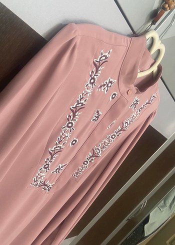 Nakış Detaylı Pembe Uzun Hamile Bluzu