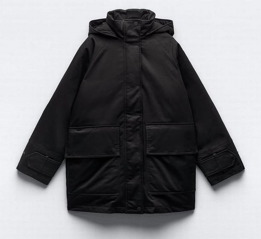 Siyah Kemerli Midi Kadın Kış Montu - Görsel 4