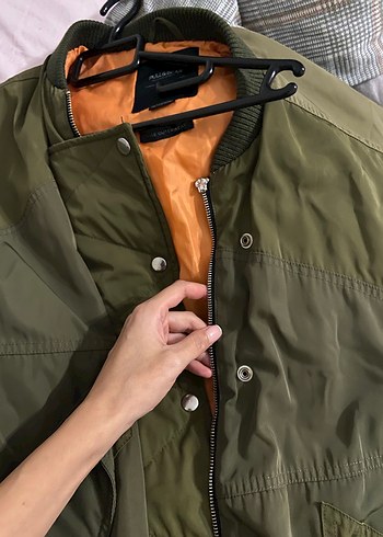 Düğmeli Kahverengi Oversize Bomber Ceket - Görsel 5