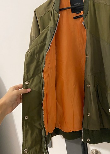 Düğmeli Kahverengi Oversize Bomber Ceket - Görsel 3