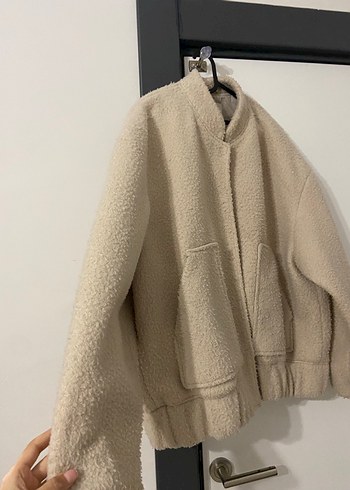 Bej Kadın Midi Boy Peluş Ceket - Görsel 2
