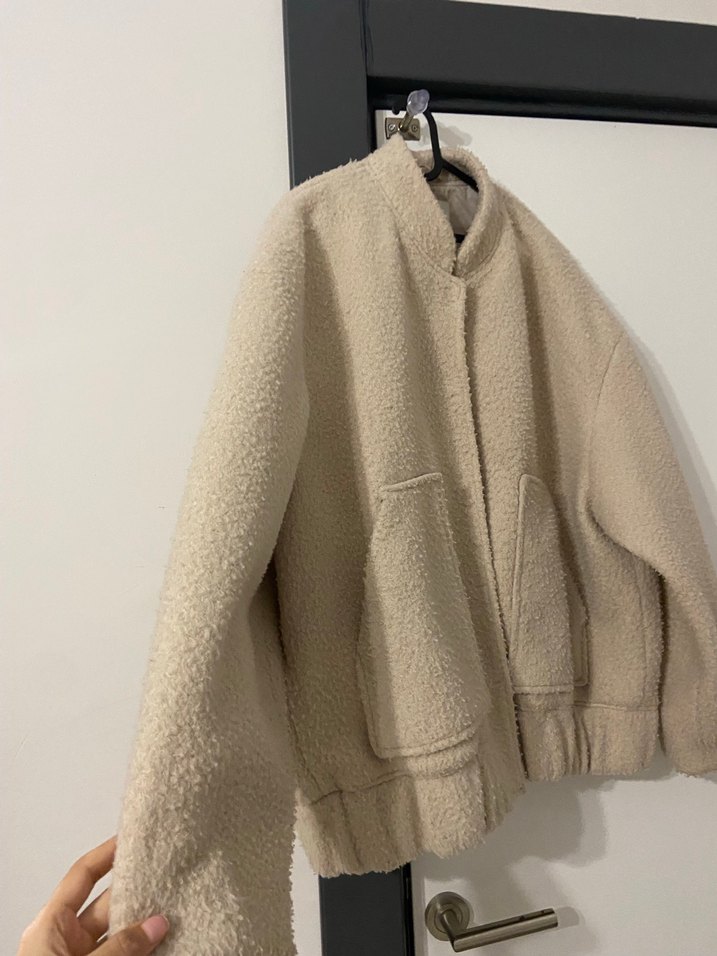 Bej Kadın Midi Boy Peluş Ceket - Görsel 2