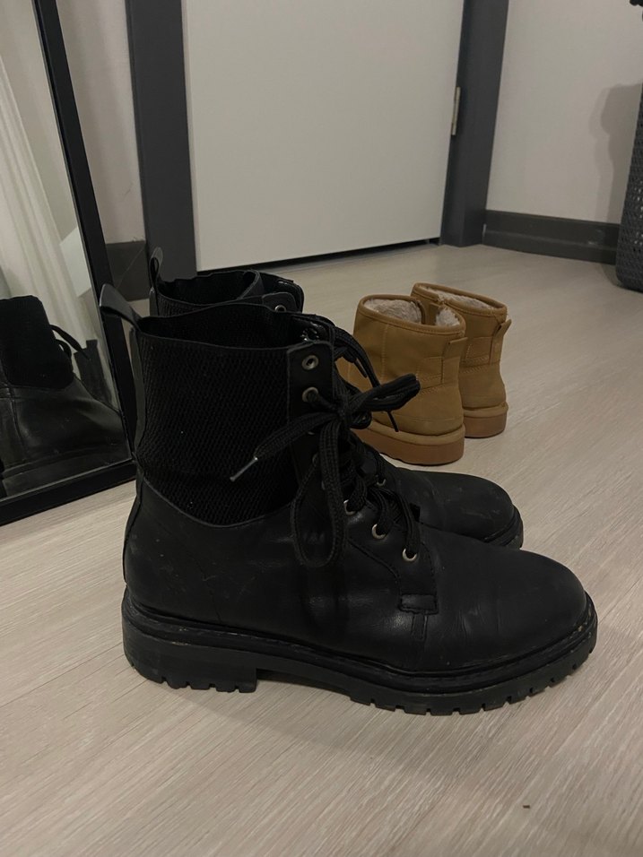 Siyah orjinal Deri Biker Botlar Stiletto Topuklu - Görsel 3