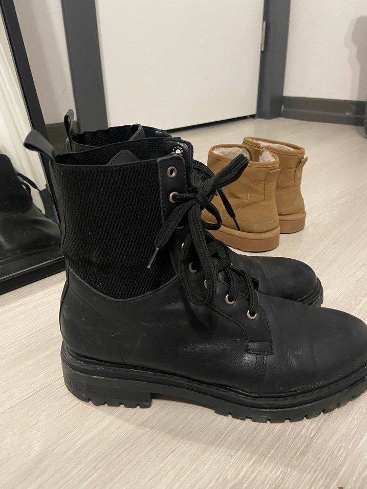 Siyah orjinal Deri Biker Botlar Stiletto Topuklu - Görsel 5