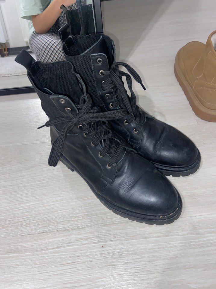 Siyah orjinal Deri Biker Botlar Stiletto Topuklu - Görsel 4