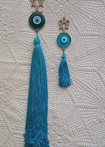 Vakko Gümüş kaplama Bohem Püsküllü Turkuaz 2 'li Duvar Nazarlığı - Görsel 2