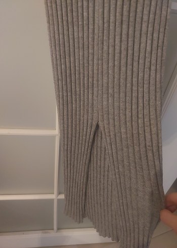 Gri V Yaka Fitilli Uzun Kadın Elbise - Görsel 3