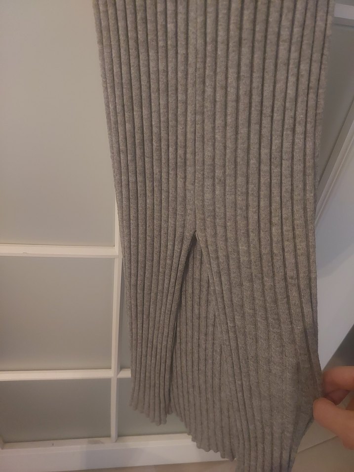 Gri V Yaka Fitilli Uzun Kadın Elbise - Görsel 3