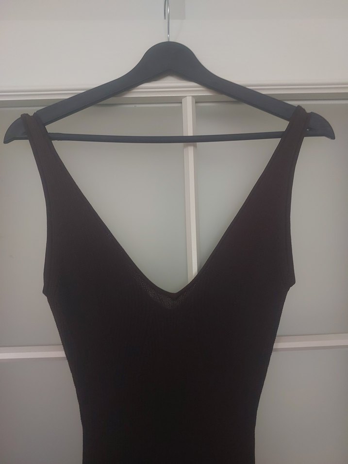 kahverengi triko midi Elbise - Görsel 2