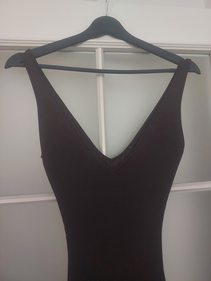 kahverengi triko midi Elbise - Görsel 3