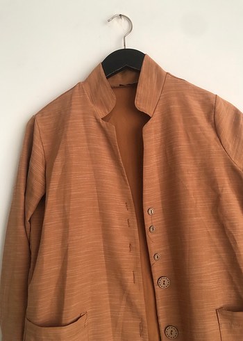 Bej Düğmeli uzun bayan ceket - Görsel 3