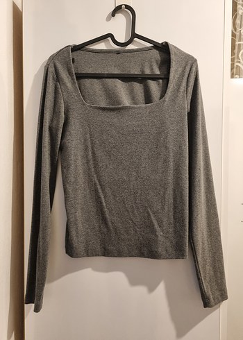 Defacto Kare Yaka Gri Bluz - Görsel 2