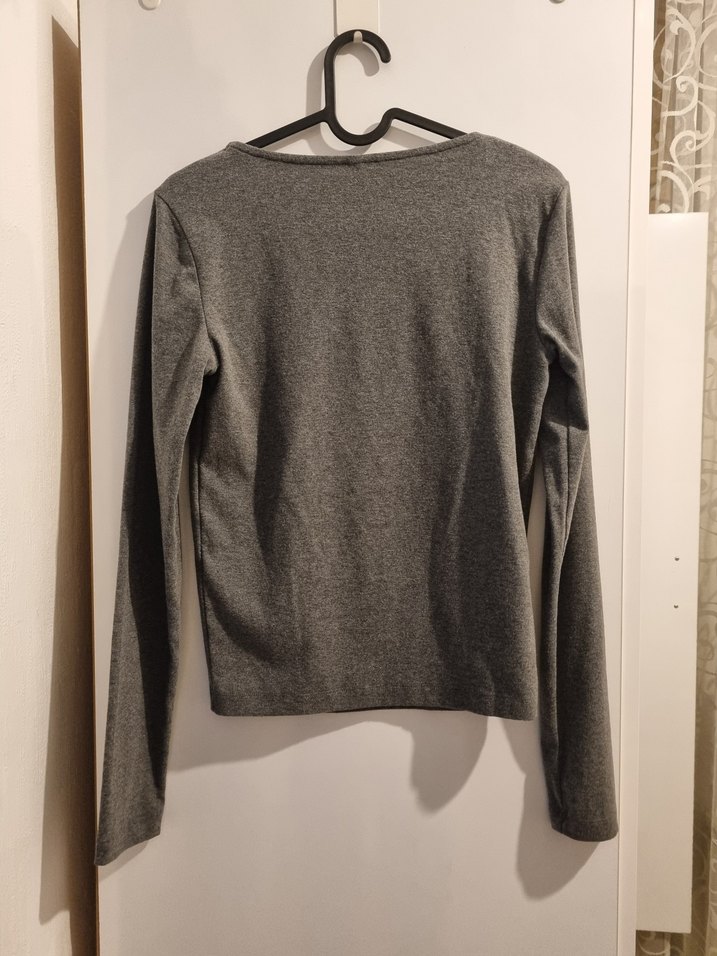 Defacto Kare Yaka Gri Bluz - Görsel 3