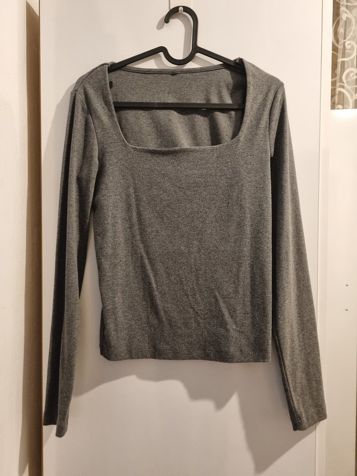 Defacto Kare Yaka Gri Bluz - Görsel 2